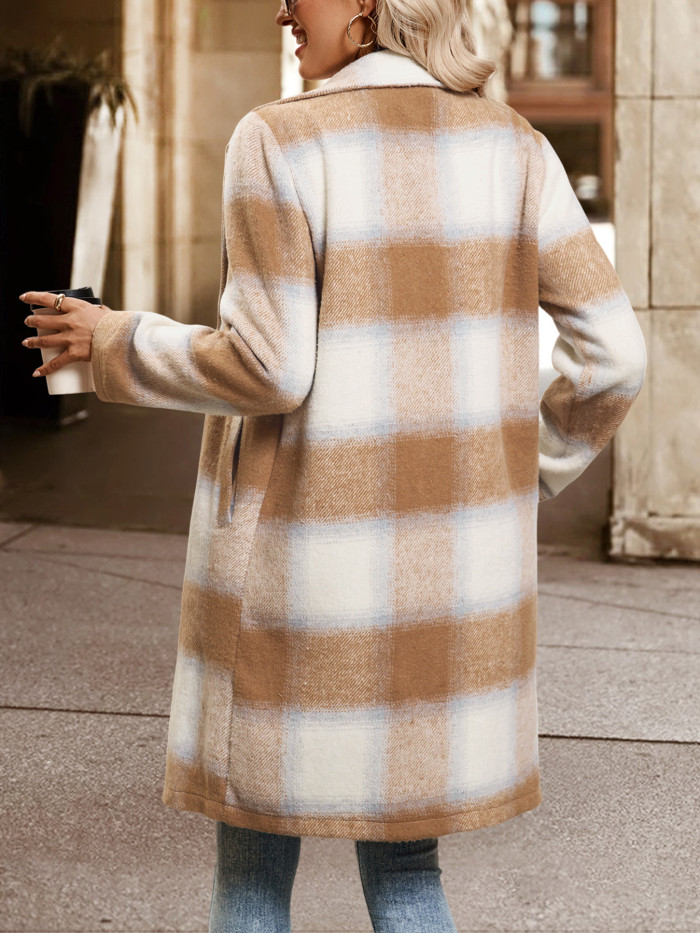 Women's Classic Checkered Lapel Loose Long Coat