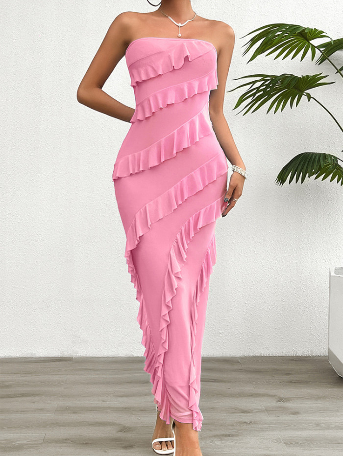 Women's White Strapless Slim Fit Long Dress – Sleeveless High Waist Y2K Streetwear Elegant Summer Party Dress