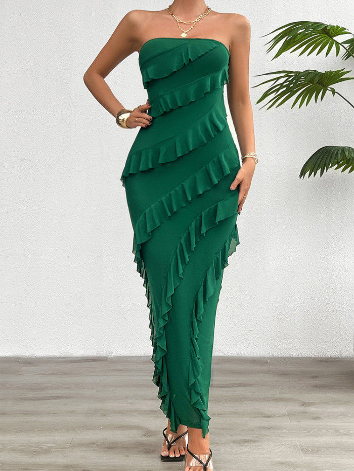 Women's White Strapless Slim Fit Long Dress – Sleeveless High Waist Y2K Streetwear Elegant Summer Party Dress