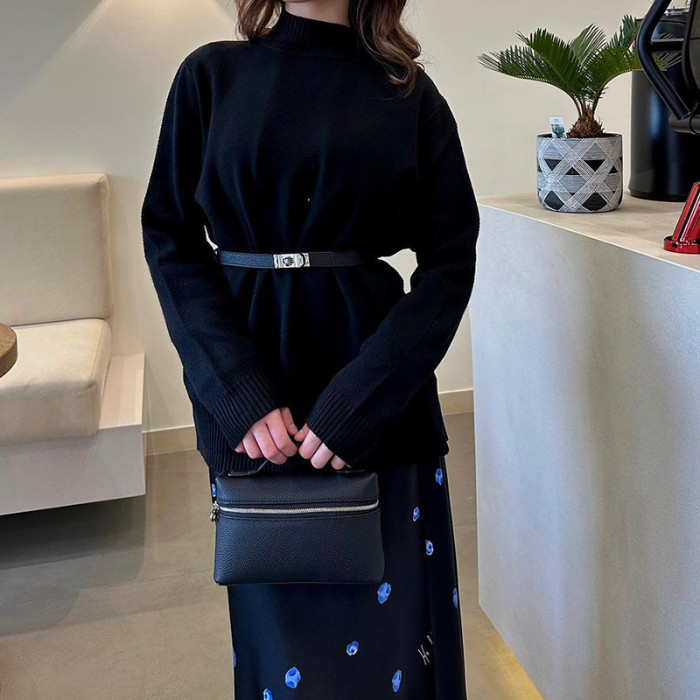 Women's 2 Piece Knit Skirt Set – Dot Long Skirt & Stand Collar Sweater Outfit