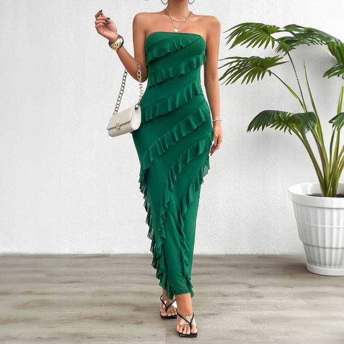 Women's White Strapless Slim Fit Long Dress – Sleeveless High Waist Y2K Streetwear Elegant Summer Party Dress