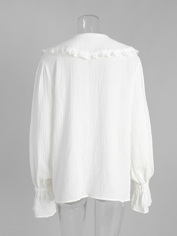 Ruffled See-Through Split-Joint Long Sleeves Peter Pan Collar Blouses&shirts Tops