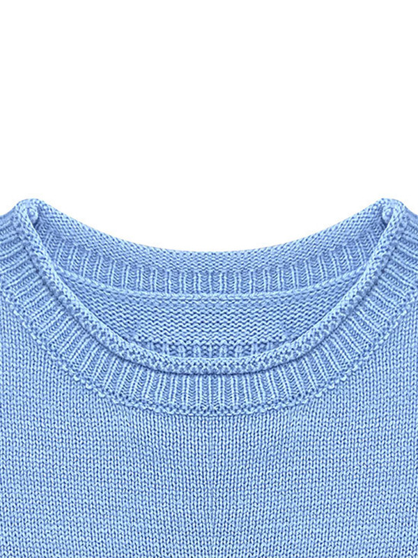 Solid Color Split-Joint Long Sleeves Loose Round-neck Sweater Tops