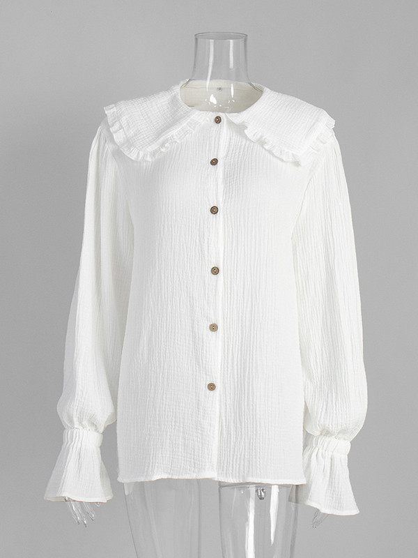 Ruffled See-Through Split-Joint Long Sleeves Peter Pan Collar Blouses&shirts Tops