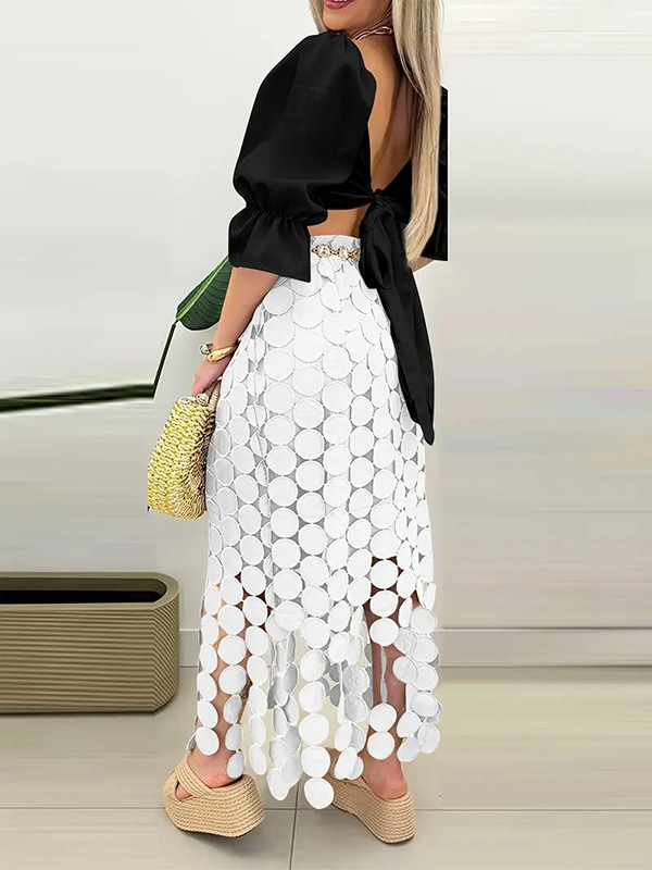 Solid Color Split-Joint Tasseled Bodycon High Waisted Skirts