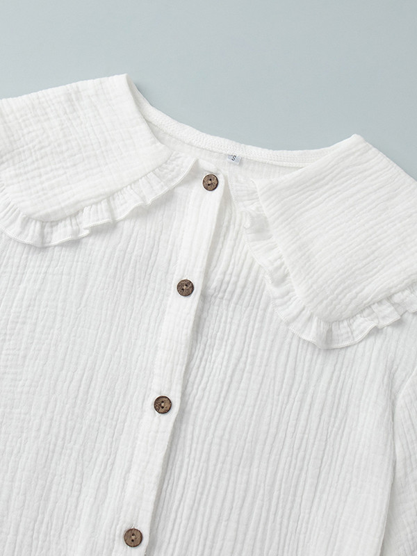 Ruffled See-Through Split-Joint Long Sleeves Peter Pan Collar Blouses&shirts Tops
