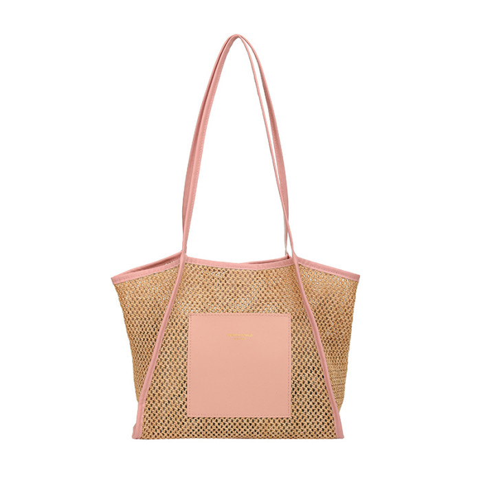 Women’s Woven Straw Tote Bag – Large Capacity Beige & White Shoulder Handbag for Beach, Vacation & Everyday Use