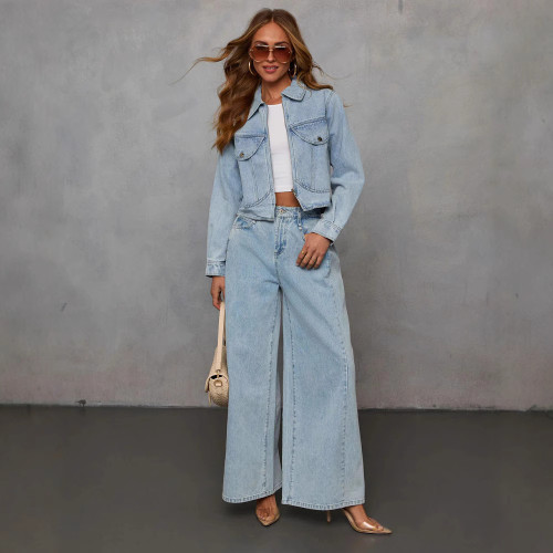 Women Spring Autumn Trouser Suit Pants Suit Solid Color High Waist Wide Leg Pants Button Casual Fashion Comfortable Regular Fit
