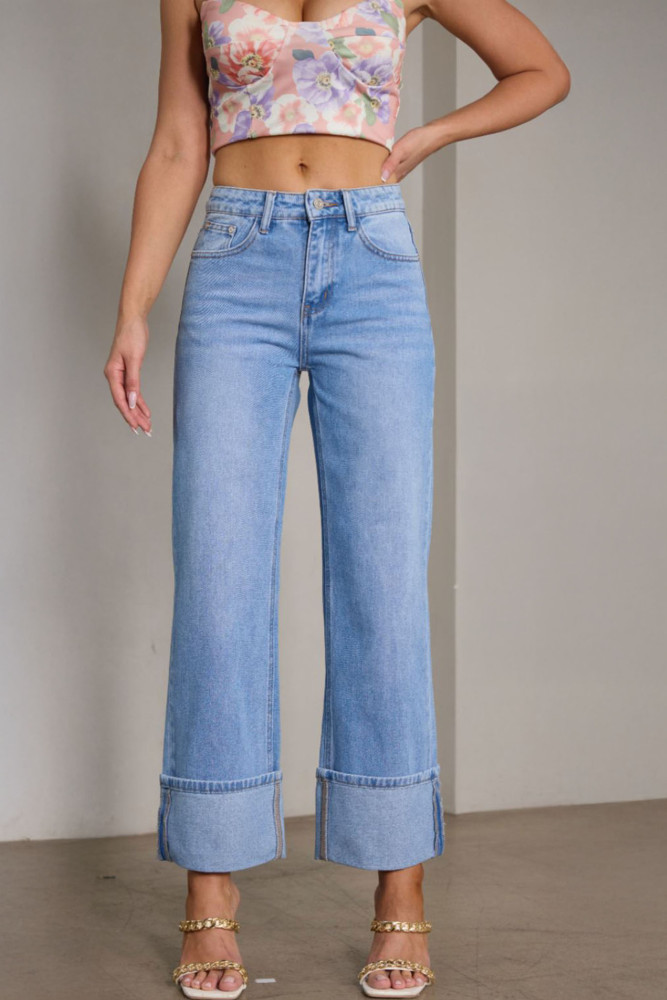 Women Autumn Winter Trouser Pants Jeans Solid Color High Waist Wide Leg Pants Button Sheath Casual Fashion Comfortable Regular