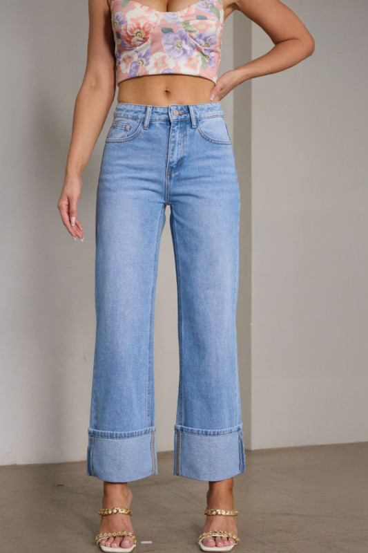 Women Autumn Winter Trouser Pants Jeans Solid Color High Waist Wide Leg Pants Button Sheath Casual Fashion Comfortable Regular