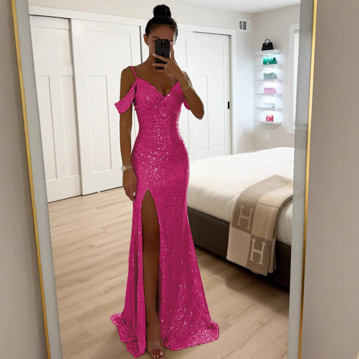 Women Spring Summer Dress Skirt Solid Color Sleeveless Sequins Asymmetry Sexy Casual Sheath Fashion Comfortable Regular Standard