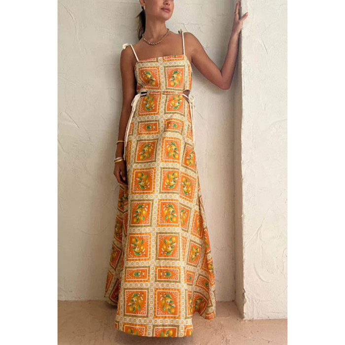 Women Spring Summer Dress Skirt Printing Color Sleeveless Slash Neck Casual Sheath Fashion Comfortable Regular Standard Dress