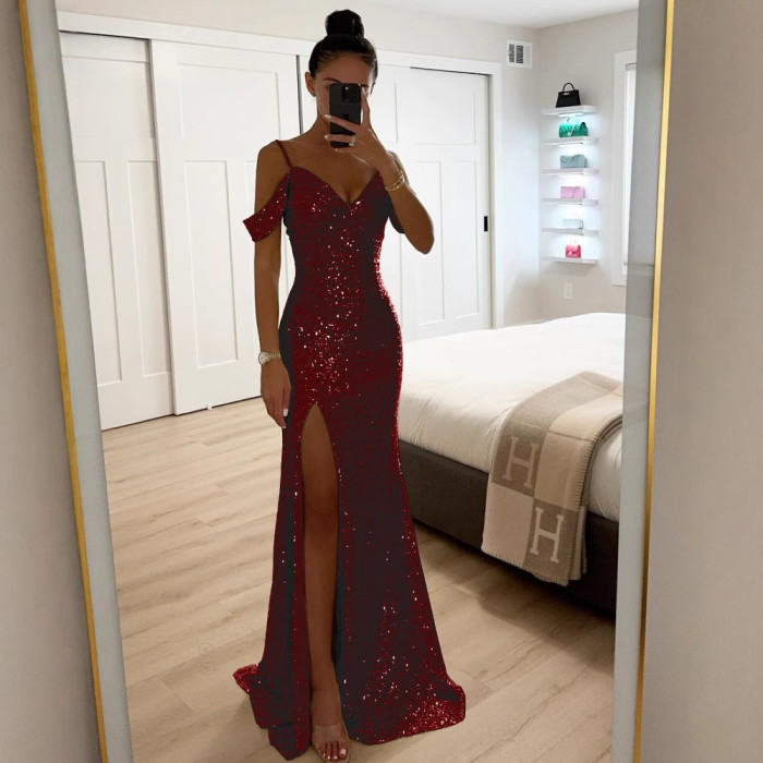 Women Spring Summer Dress Skirt Solid Color Sleeveless Sequins Asymmetry Sexy Casual Sheath Fashion Comfortable Regular Standard