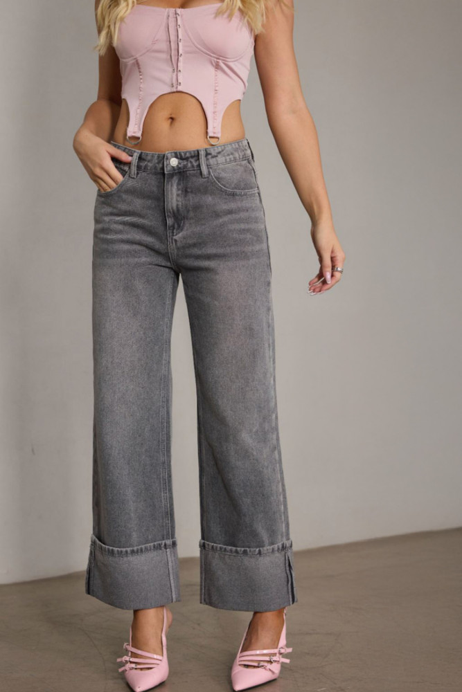 Women Autumn Winter Trouser Pants Jeans Solid Color High Waist Wide Leg Pants Button Sheath Casual Fashion Comfortable Regular