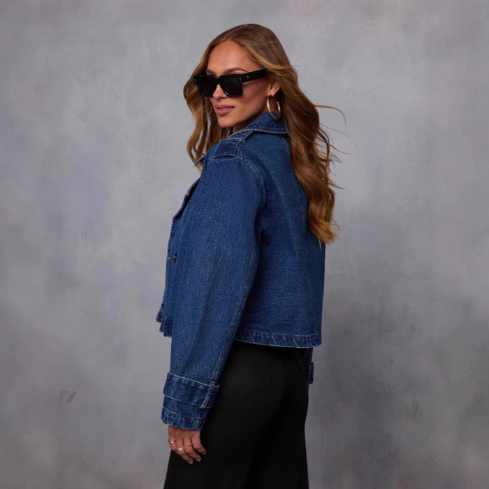 Women Spring Autumn Jacket Solid Color Turndown Collar Sheath Long Sleeve Pockets Casual Fashion Comfortable Regular Standard