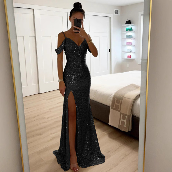 Women Spring Summer Dress Skirt Solid Color Sleeveless Sequins Asymmetry Sexy Casual Sheath Fashion Comfortable Regular Standard