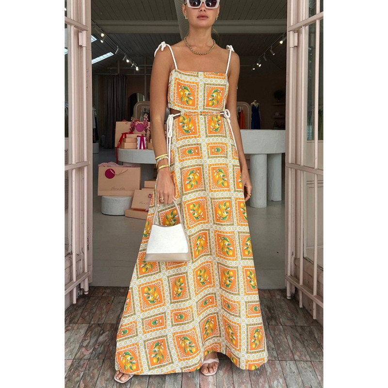 Women Spring Summer Dress Skirt Printing Color Sleeveless Slash Neck Casual Sheath Fashion Comfortable Regular Standard Dress