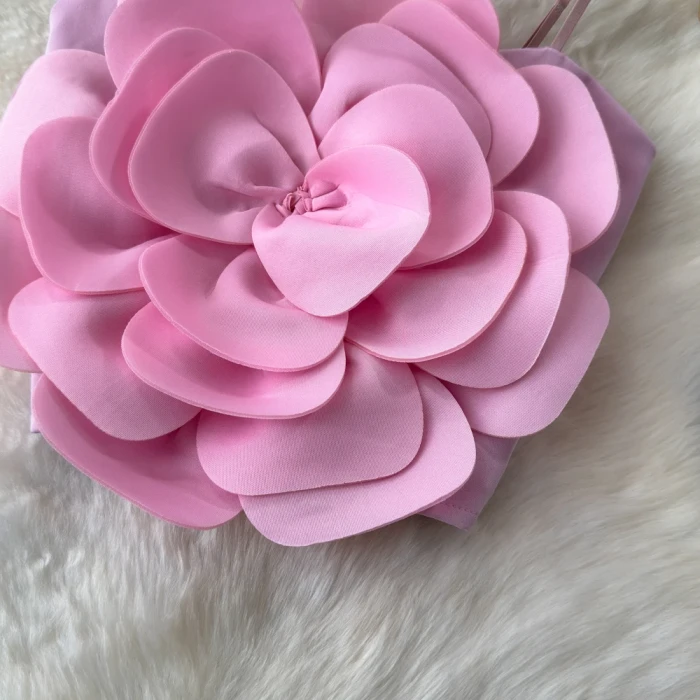 Women’s Summer Crop Top – Stretchy Solid Camisole with Large Flower, Slim Fit