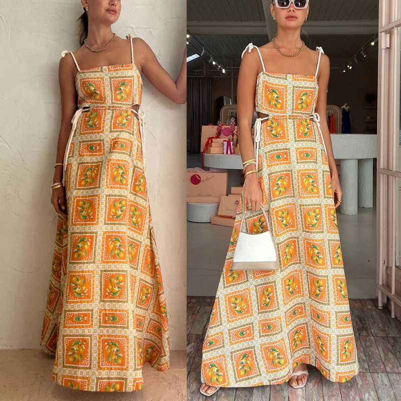 Women Spring Summer Dress Skirt Printing Color Sleeveless Slash Neck Casual Sheath Fashion Comfortable Regular Standard Dress