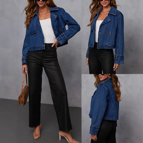 Women Spring Autumn Jacket Solid Color Turndown Collar Sheath Long Sleeve Pockets Casual Fashion Comfortable Regular Standard