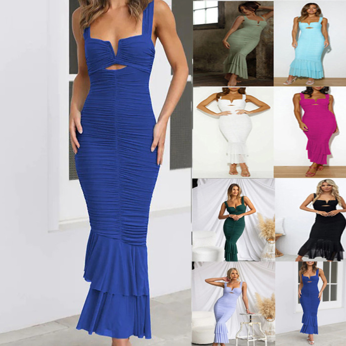 Women Spring Summer Dress Skirt Solid Color Flounced Edge Sleeveless Sexy Casual Sheath Fashion Comfortable Regular Standard Fit