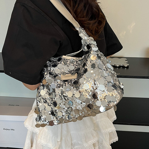Women’s Sequin Tote Bag – Sparkle Shoulder Hobo Handbag with Wide Strap & Zip Closure