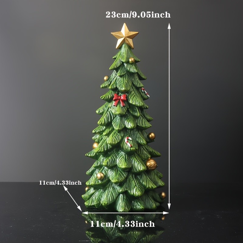 1pc Hand-Painted Resin Christmas Tree Figurine - Classic Holiday Decor with Golden Star Top, Red Ribbon & Ornaments, No Electricity Needed, Perfect for Tabletop Centerpiece, Festive Party Decoration & Holiday Gift, Christmas Decorations, Festive Tabletop Decor, Elegant Decor Piece, Detailed Craftsmanship