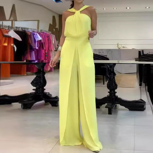 Sleeveless Split Straight Romper Sexy Off Shoulder High Waist Long Romper Elegant Solid Color Temperament Commute Jumpsuits