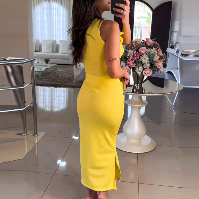 Fashion Design Style Sleeveless Sheath Set Elegant Off Shoulder Skew Collar Vest And Wrap Hips Skirts Set Sexy Solid Color Suits