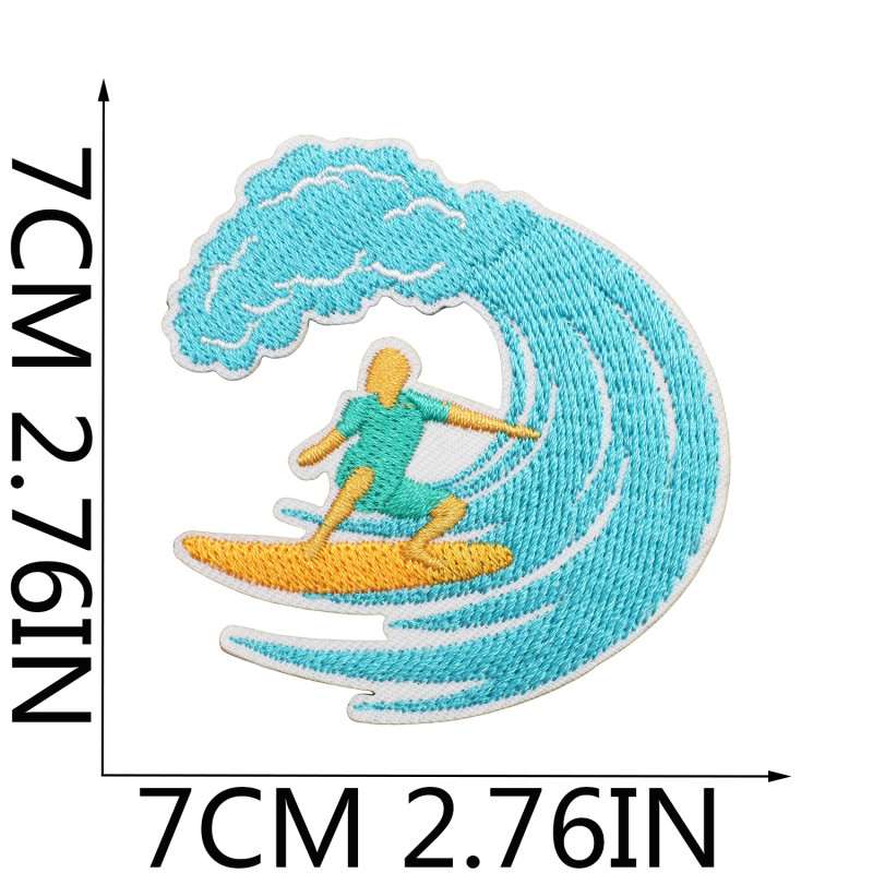 Summer Beach Practical Theme New Fabric Sticker Sports Surfboard Patch Sticker Wave Computer Embroidered Logo Beach Stamp