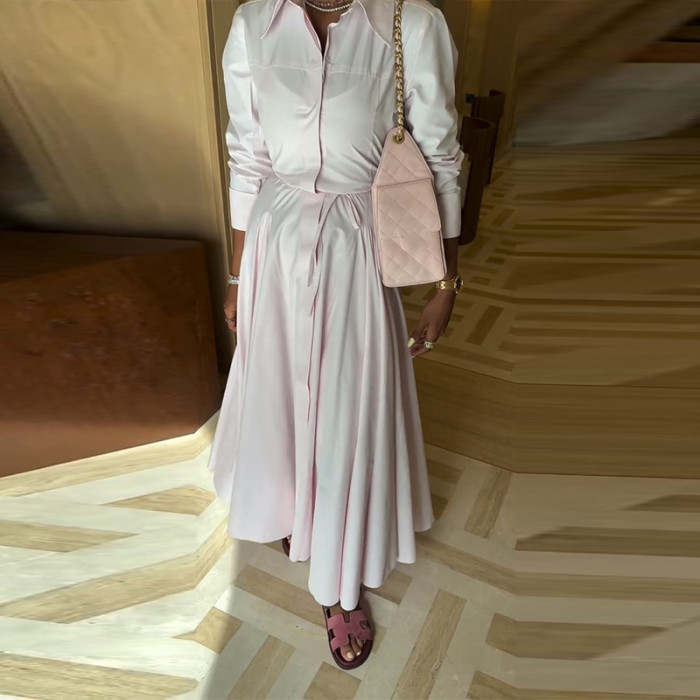 Temperament High Waist Long Sleeve Shirts&Skirts Sets Elegant Commute Solid Color Loose Two Piece Lady Casual Pleat Party Outfit