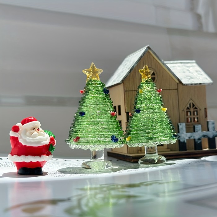 1pc Handmade Mini Crystal Glass Christmas Tree Ornament, Cute Mini Christmas Tree Figurine, Collectible Figurines, Christmas Theme, Suitable for Holiday and Table Decoration, Ideal Christmas Decoration Accessories