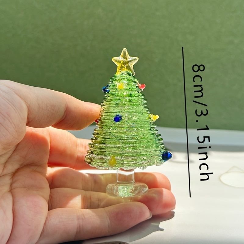 1pc Handmade Mini Crystal Glass Christmas Tree Ornament, Cute Mini Christmas Tree Figurine, Collectible Figurines, Christmas Theme, Suitable for Holiday and Table Decoration, Ideal Christmas Decoration Accessories