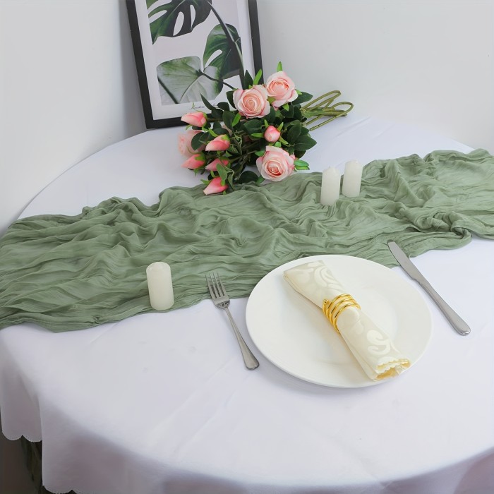 6\u002F10-Pack Sage Green Polyester Table Runners - Vintage Wrinkle Sheer Gauze, Rectangular Cheese Cloth for Wedding Reception, Bridal Decorations, Transparent Table Overlay