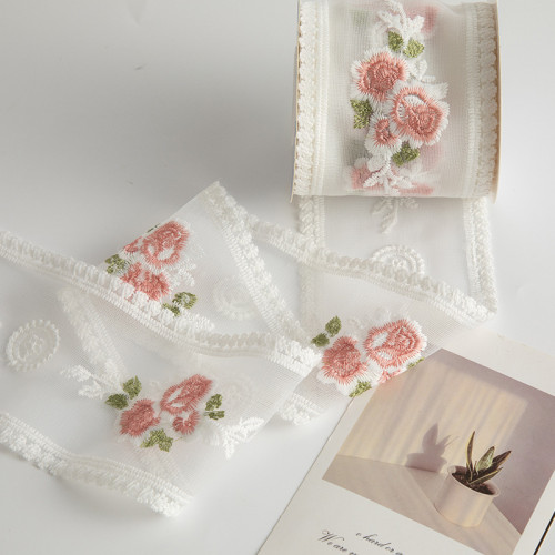 New Hot Selling Rose Flower Lace Hair Accessory Ribbon Diy Popular Handcrafted Bow Lace Ribbon Decoration Packaging