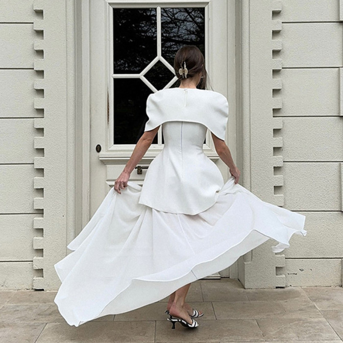 Women's 3 Piece Pleated Party Outfit – Solid Color Tube Top, Vest & Split Skirt Set