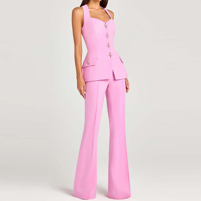 Fall New Office Lady Solid Color Outfits Elegant Long Sleeve V-neck Coat And Wide Leg Pants Sets Fashion Casual Slim Women's Set