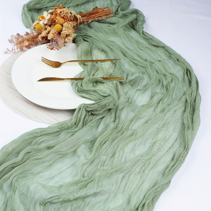 6\u002F10-Pack Sage Green Polyester Table Runners - Vintage Wrinkle Sheer Gauze, Rectangular Cheese Cloth for Wedding Reception, Bridal Decorations, Transparent Table Overlay