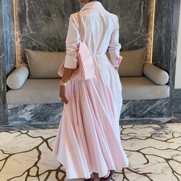 Temperament High Waist Long Sleeve Shirts&Skirts Sets Elegant Commute Solid Color Loose Two Piece Lady Casual Pleat Party Outfit