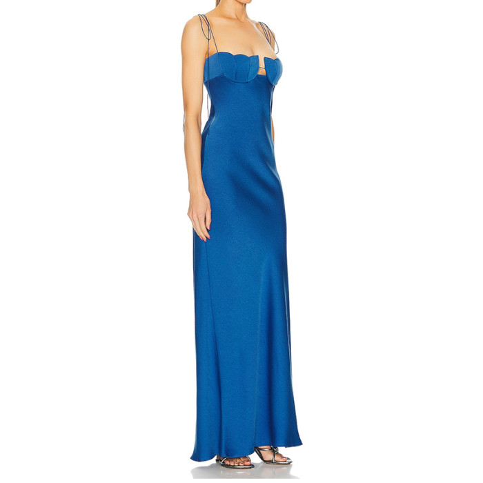 Summer New Solid Color Slim Banquet Dress Sexy Hollow Out Sleeveless Bodycon Dress Elegant Halter Temperament Evening Dress Lady