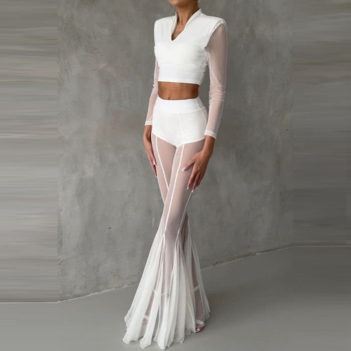 Women's Fashion Mesh Slim Fit Two-Piece Suit