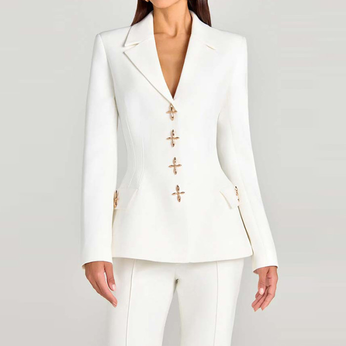 Fall New Office Lady Solid Color Outfits Elegant Long Sleeve V-neck Coat And Wide Leg Pants Sets Fashion Casual Slim Women's Set