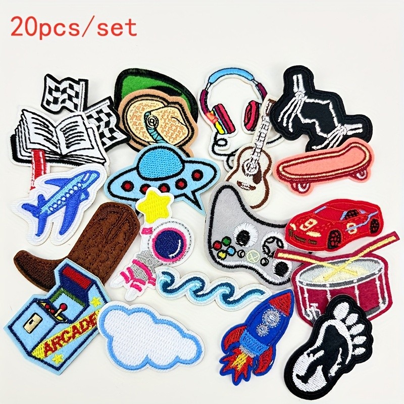 20pcs Embroidered Self-Adhesive Patches – Cute DIY Stickers for Clothes, Bags, Shoes & Accessories