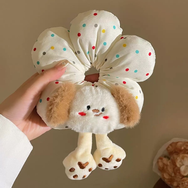 Cartoon Fun Flower Large Intestine Hair Hoop Female High Grade Feeling Filled Cotton 3D Puppy Headrope Kitten Duckling Hair Rope