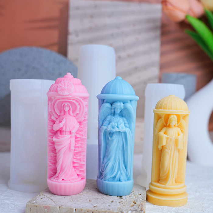 Cylindrical Scented Candle Silicone Mold Practical Decorative DIY Sculpture Women's Cylindrical Gypsum Mold Roman Column