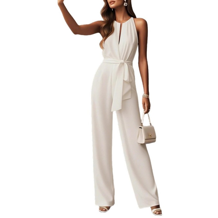 Women's Elegant Evening Jumpsuit Solid Color Open Back Wide Leg Jumpsuit