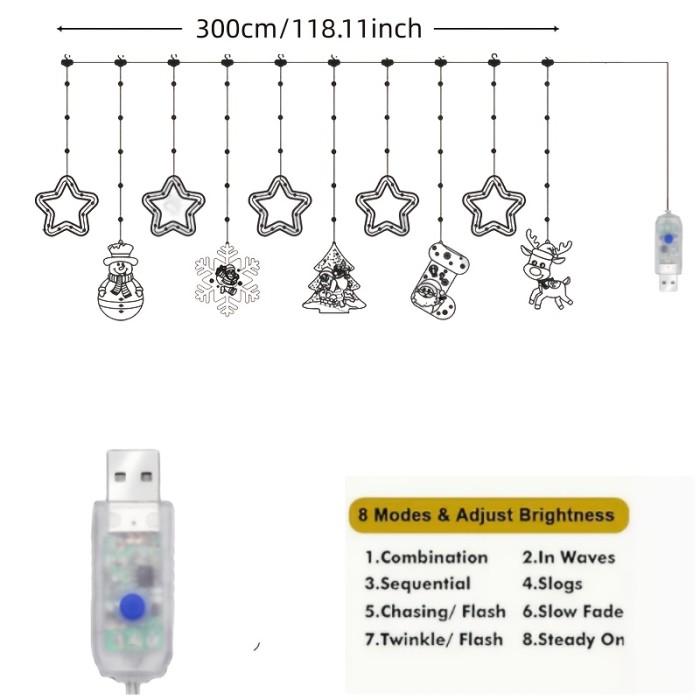 Festive DIY Christmas Lights DIY LED Christmas Lights - 2025 New, 8 Modes (Winter Wonderland, Santa Claus, Reindeer, Snowflakes), USB-Powered, Festive Decor for Indoor & Window, Holiday Gift & Party Decoration, Christmas Lights for Outside, Seasonal Lighting, Vintage Style, Versatile Decor