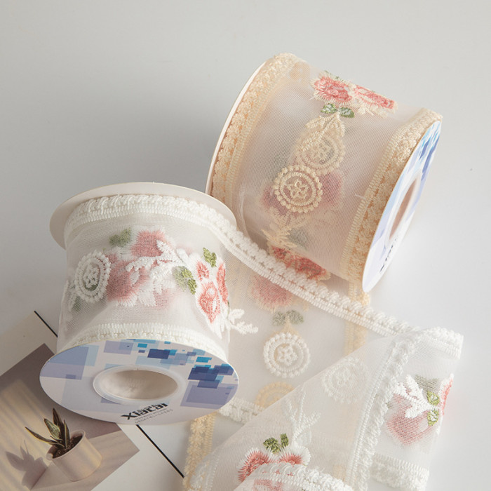 New Hot Selling Rose Flower Lace Hair Accessory Ribbon Diy Popular Handcrafted Bow Lace Ribbon Decoration Packaging