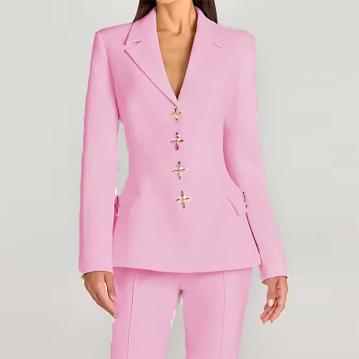 Fall New Office Lady Solid Color Outfits Elegant Long Sleeve V-neck Coat And Wide Leg Pants Sets Fashion Casual Slim Women's Set