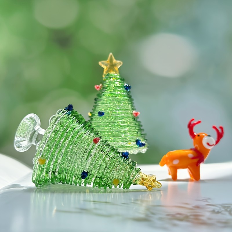 1pc Handmade Mini Crystal Glass Christmas Tree Ornament, Cute Mini Christmas Tree Figurine, Collectible Figurines, Christmas Theme, Suitable for Holiday and Table Decoration, Ideal Christmas Decoration Accessories